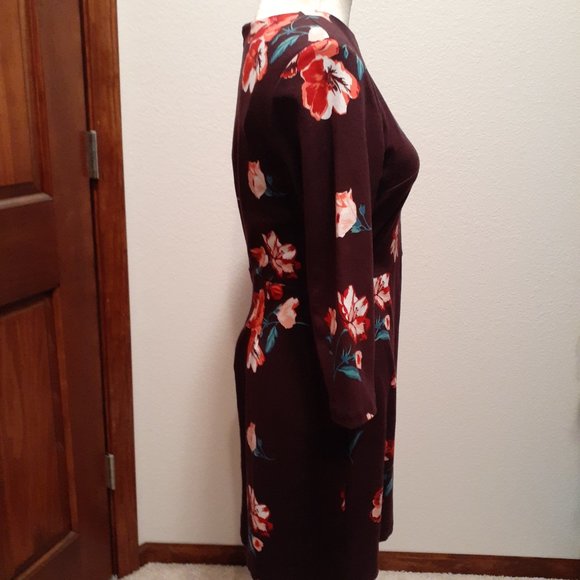 OLD NAVY Floral Brown Burgundy Floral Sheath Style Dress - Size Medium - Picture 3 of 6